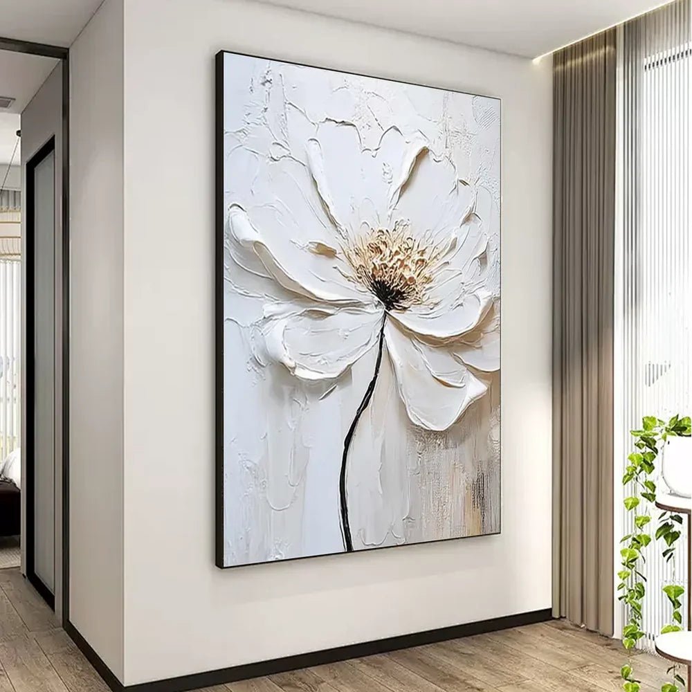 3D Heavy Texture White Floral Oil Painting CZ0087 - Viral Wall Art