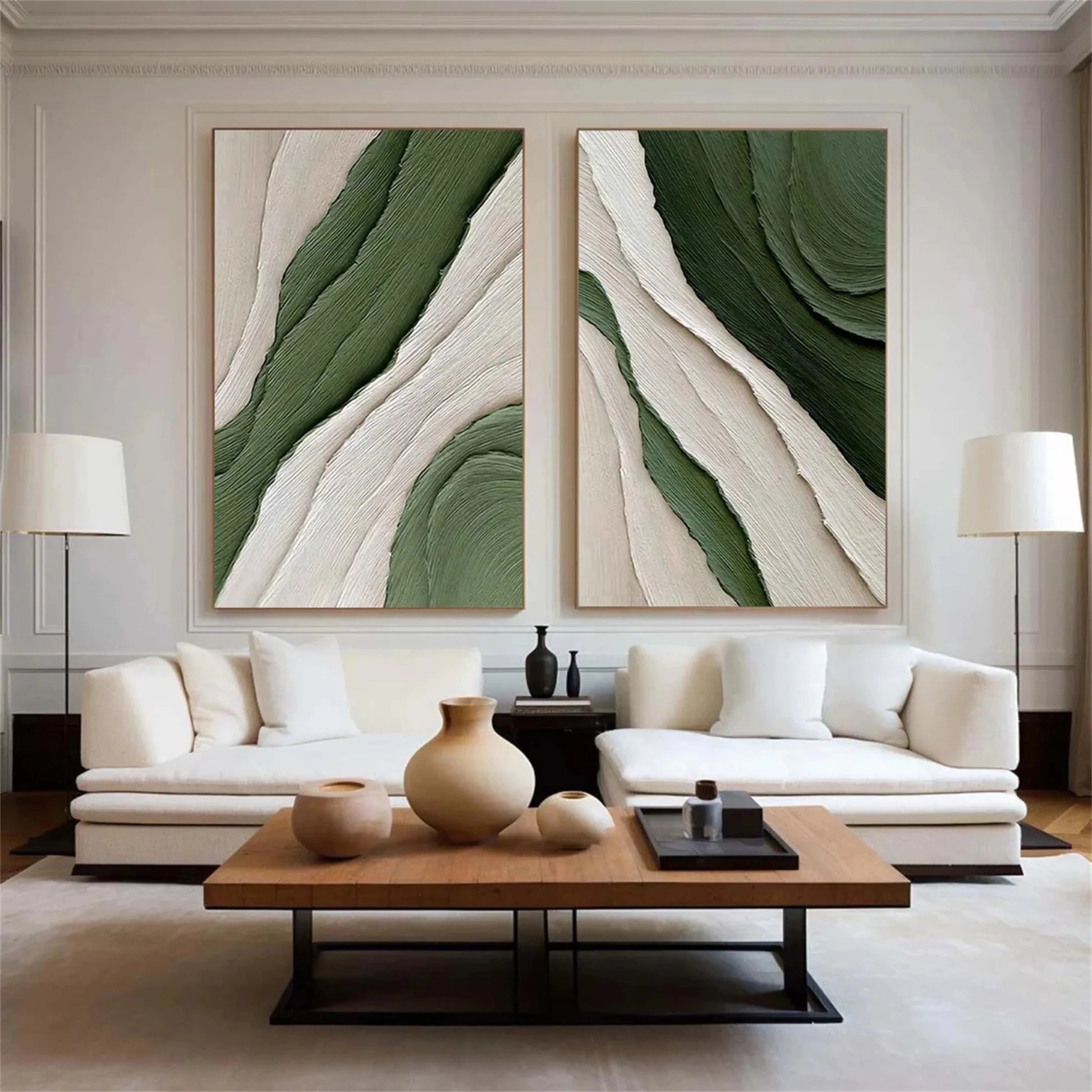 3D Heavy Texture Forest Green Abstract Diptych CZ0094 - Viral Wall Art