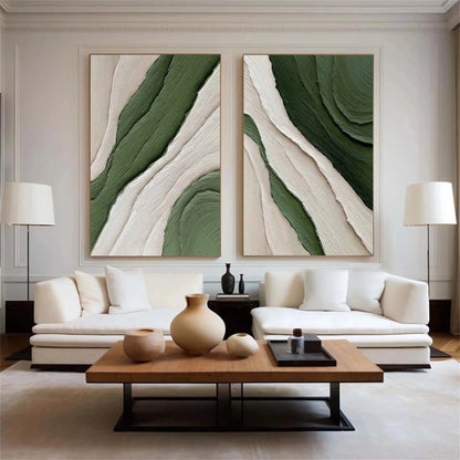 3D Heavy Texture Forest Green Abstract Diptych CZ0094 - Viral Wall Art