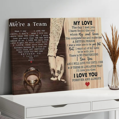 "We're a Team" Romantic Couple Canvas Wall Art - Anniversary Gift for Husband & Wife - Rustic Bedroom Decor (Ready to Hang)