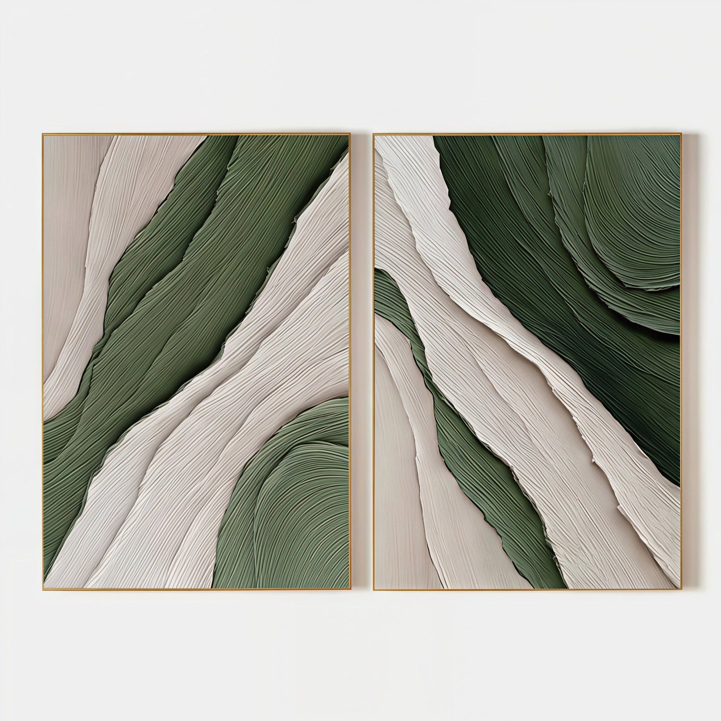 3D Heavy Texture Forest Green Abstract Diptych CZ0094 - Viral Wall Art