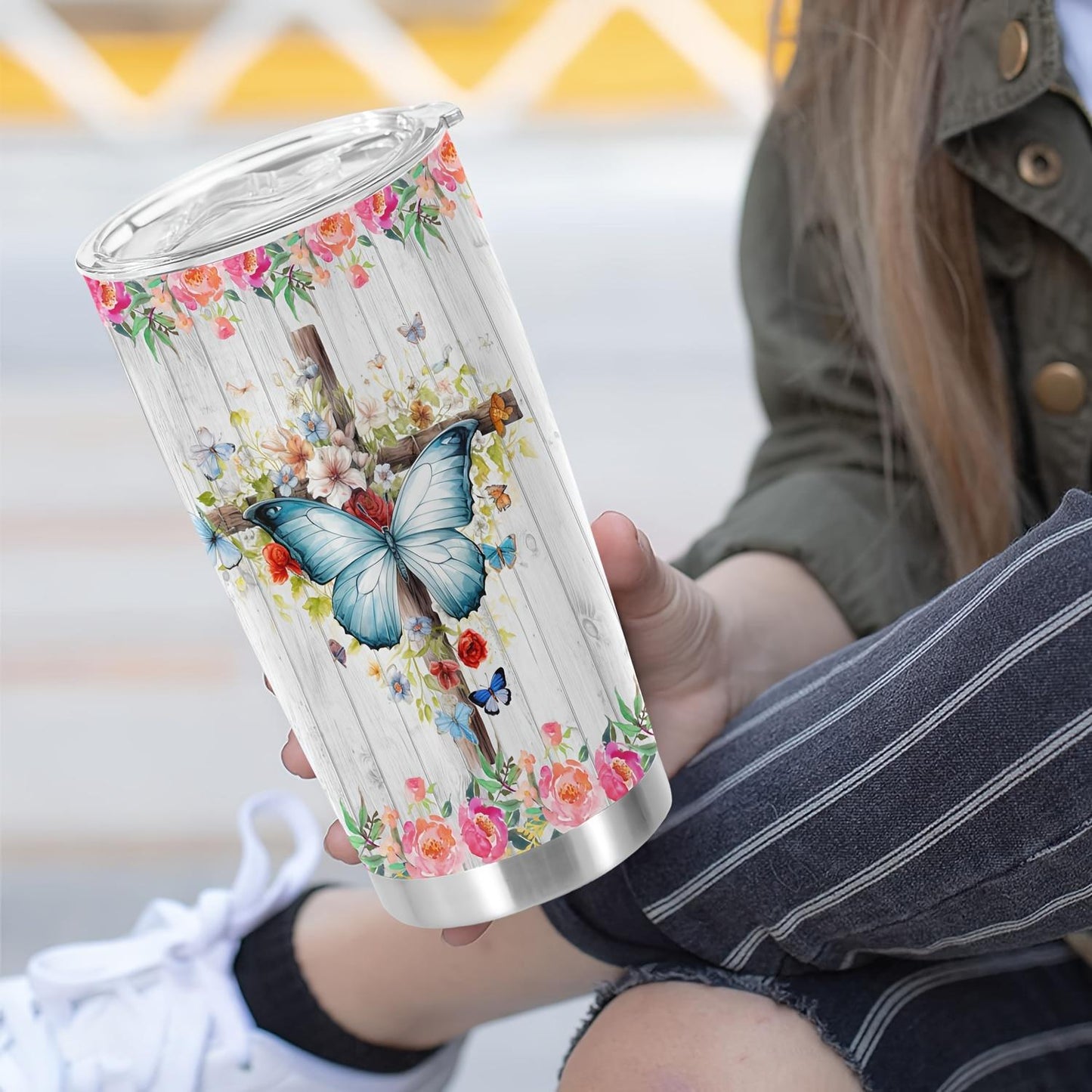 1pc, 20oz Cup Stainless Steel Tumbler, Just a Girl Who Loves Jesus Funny Print Double Wall Vacuum Insulated Travel Mug, Gifts for Parents, Relatives and Friends