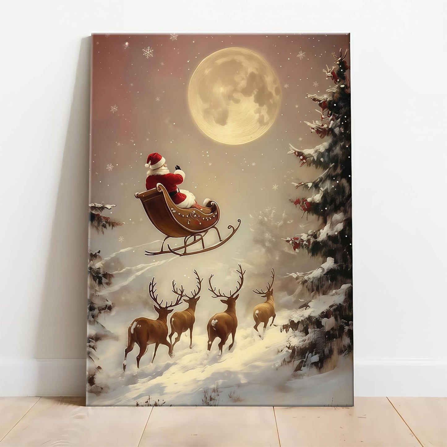 Rustic Santa Sleigh & Reindeer Poster