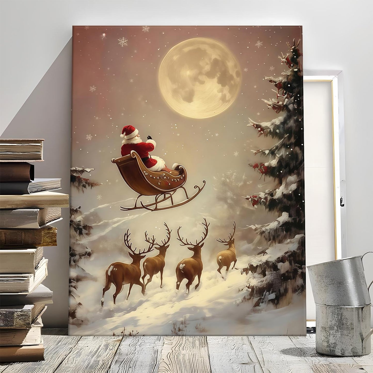 Rustic Santa Sleigh & Reindeer Poster