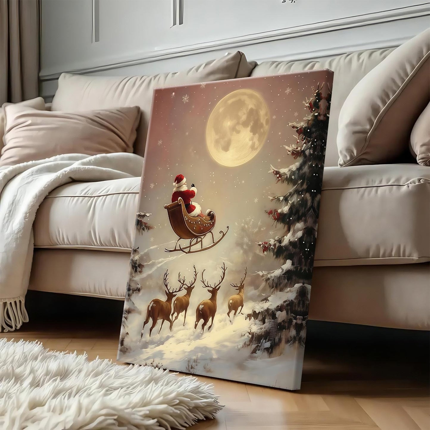 Rustic Santa Sleigh & Reindeer Poster