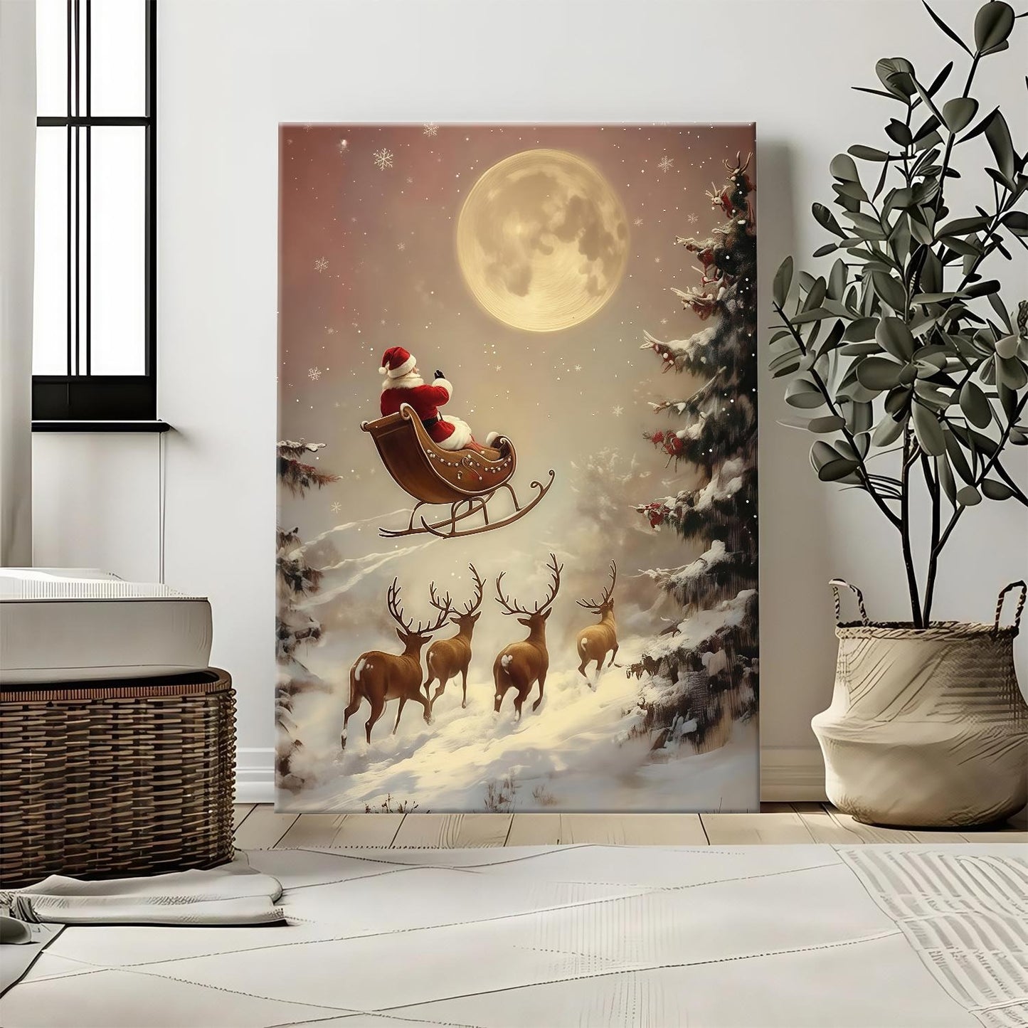 Rustic Santa Sleigh & Reindeer Poster