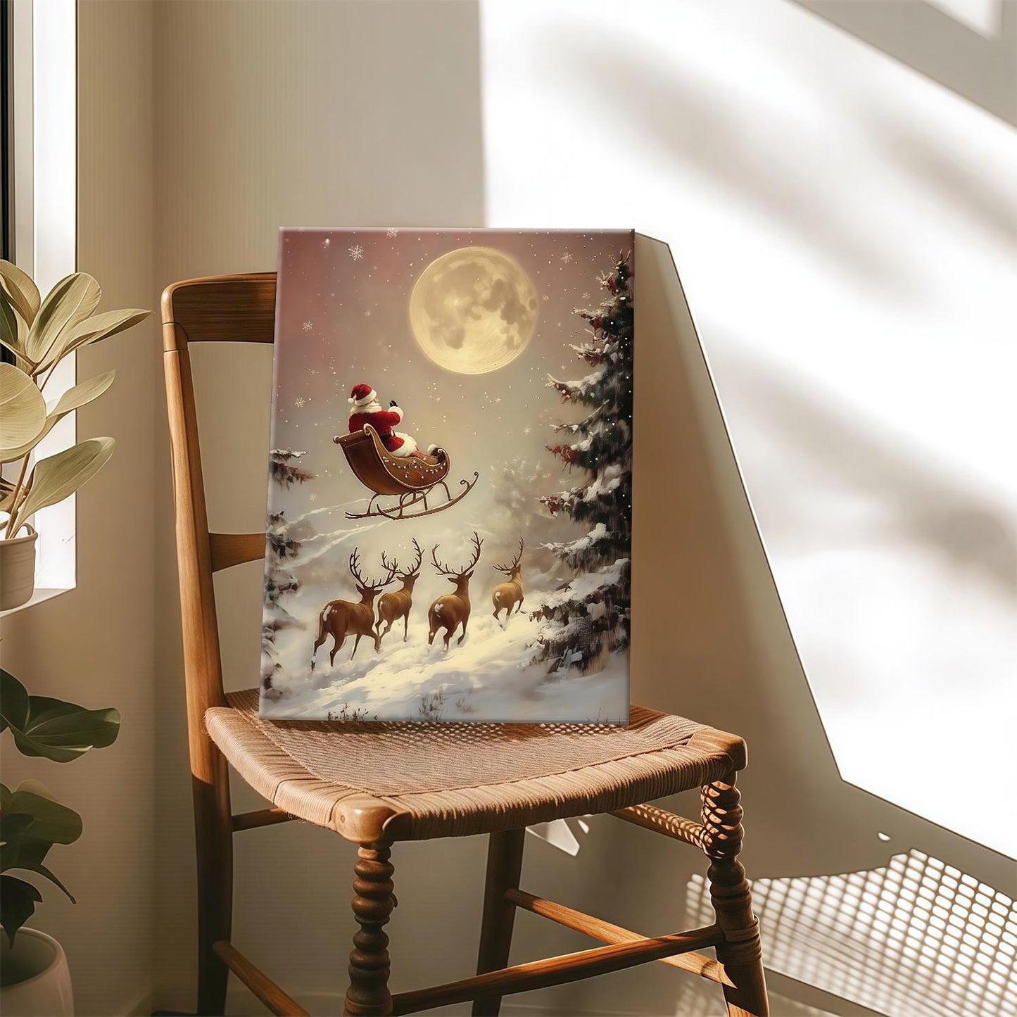 Rustic Santa Sleigh & Reindeer Poster