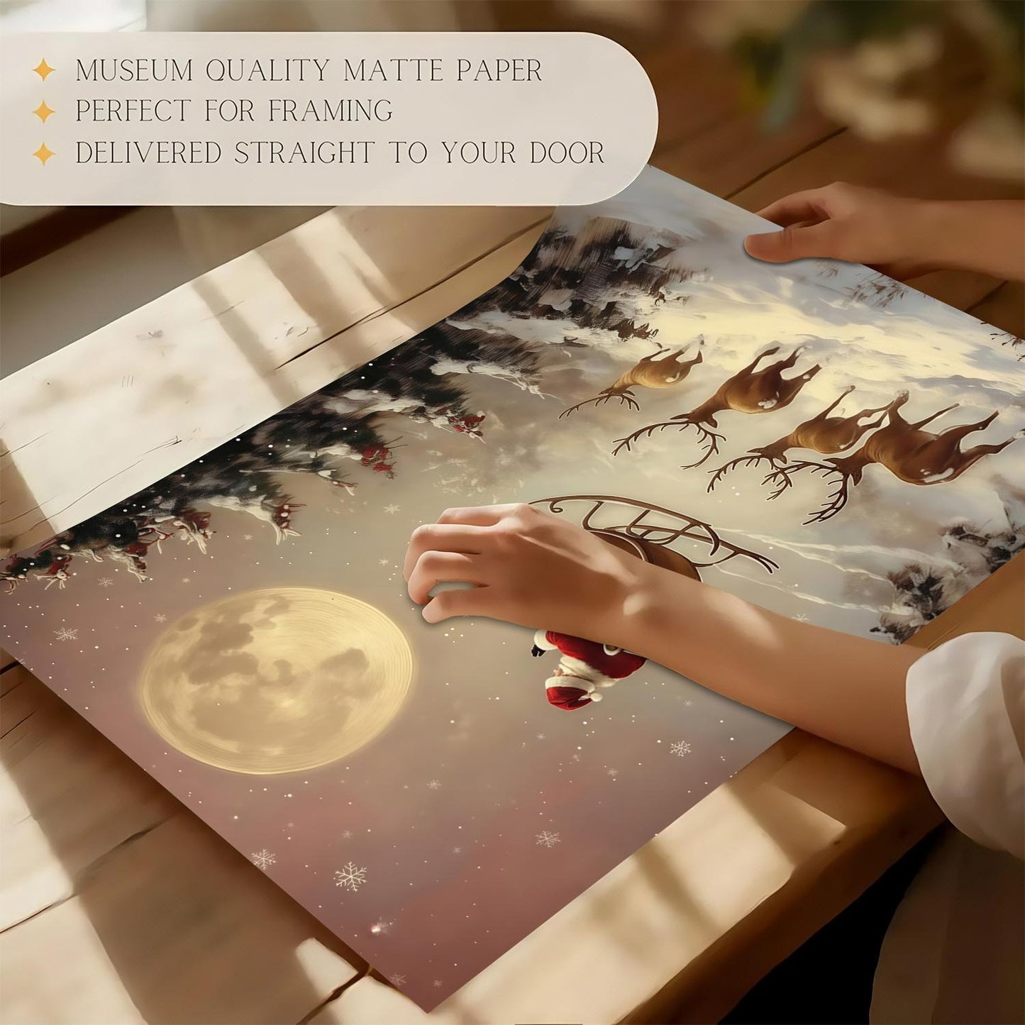 Rustic Santa Sleigh & Reindeer Poster