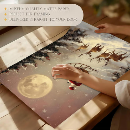 Rustic Santa Sleigh & Reindeer Poster