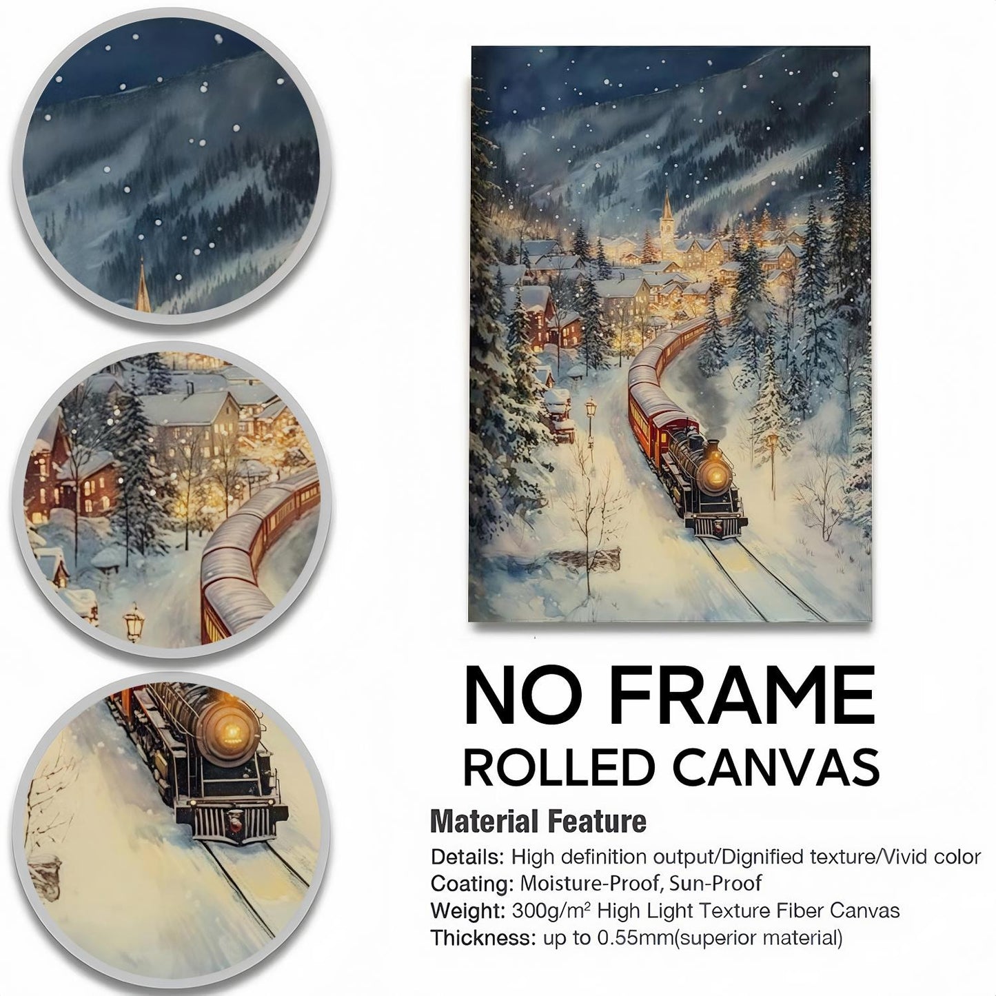 Snowy Village Holiday Train Poster