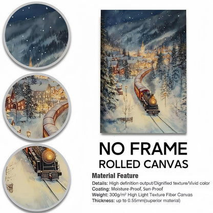 Snowy Village Holiday Train Poster