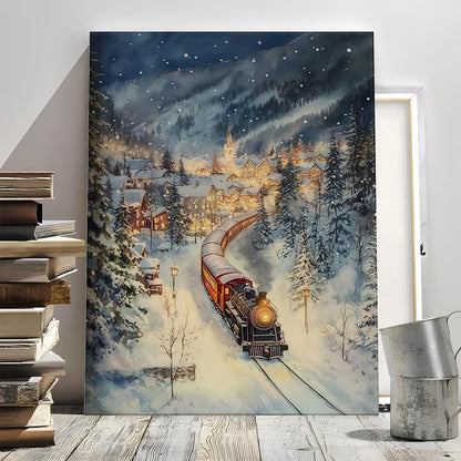 Snowy Village Holiday Train Poster