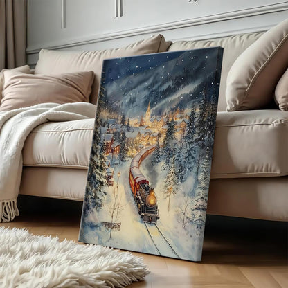 Snowy Village Holiday Train Poster