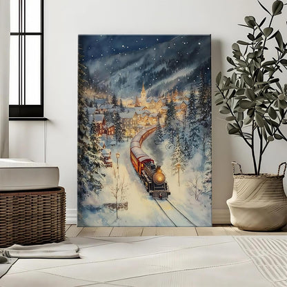 Snowy Village Holiday Train Poster