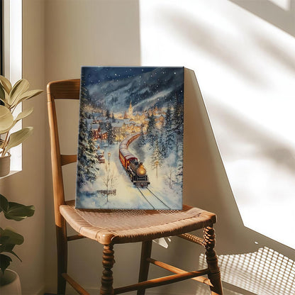 Snowy Village Holiday Train Poster