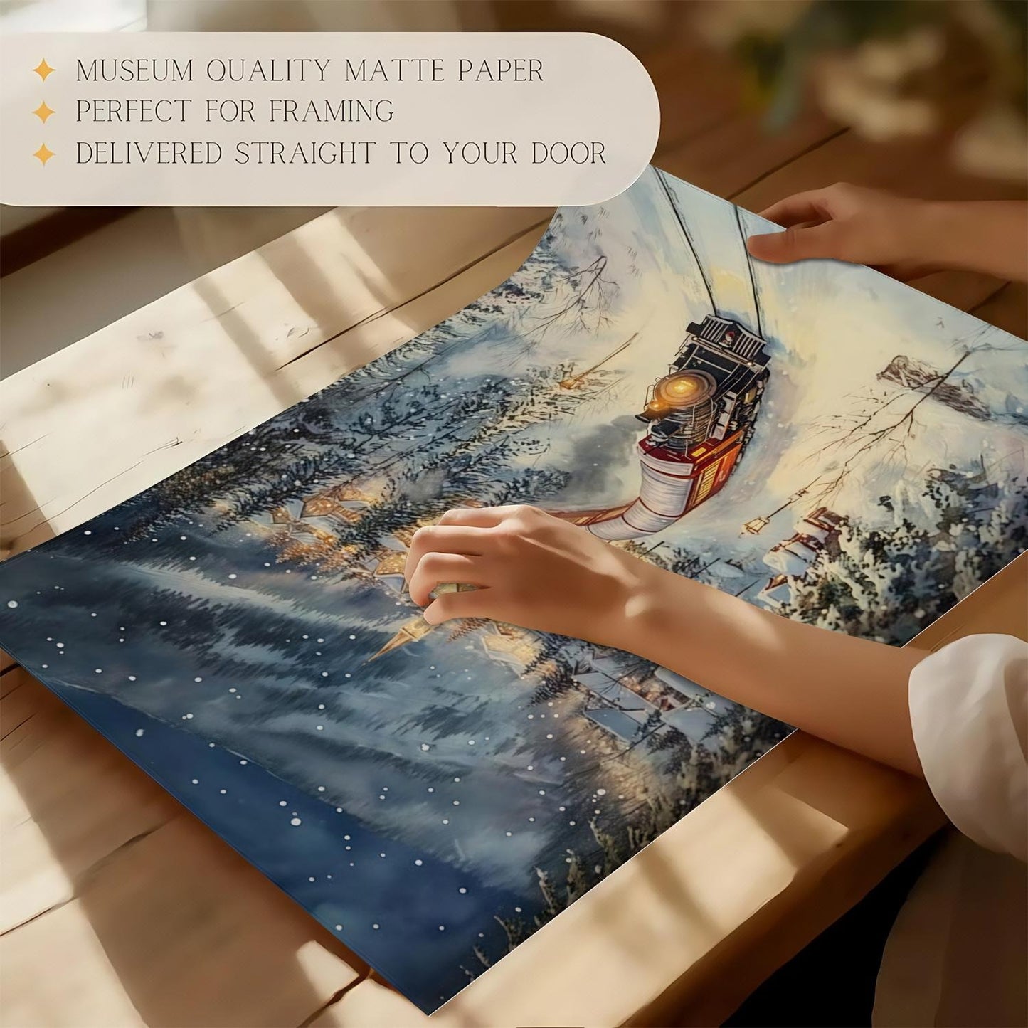 Snowy Village Holiday Train Poster