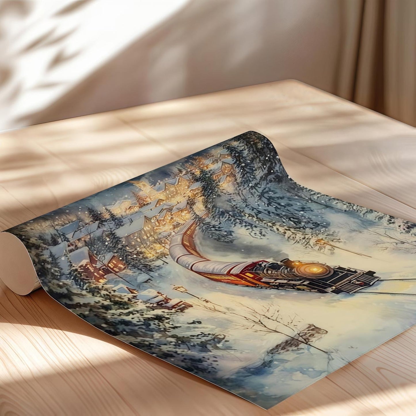 Snowy Village Holiday Train Poster