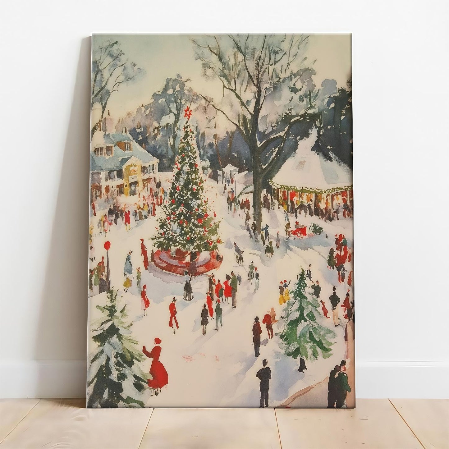 Retro Winter Town Square Wall Art