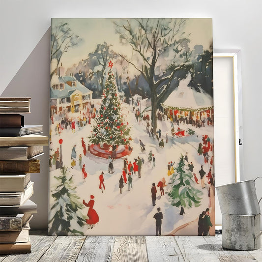 Retro Winter Town Square Wall Art
