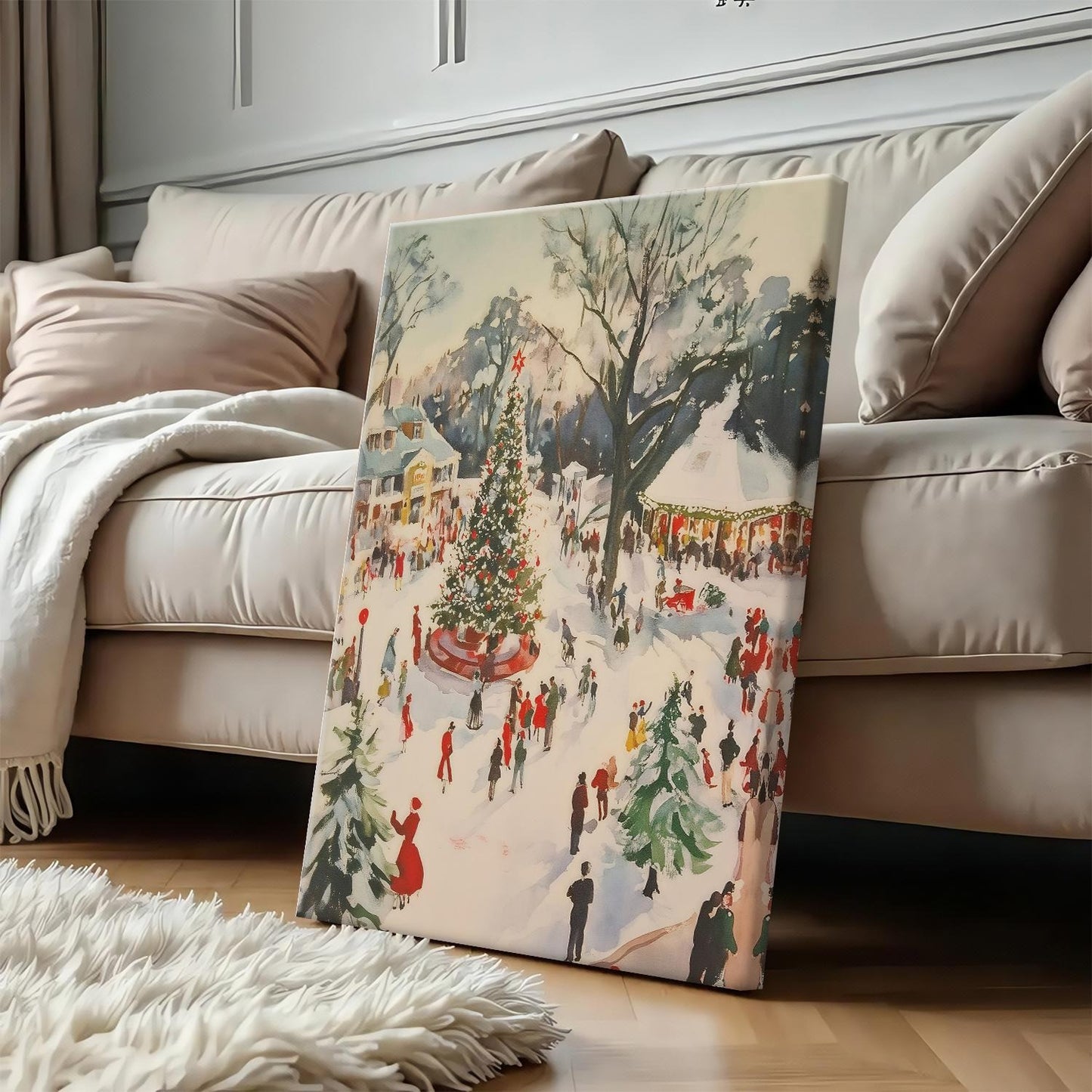 Retro Winter Town Square Wall Art