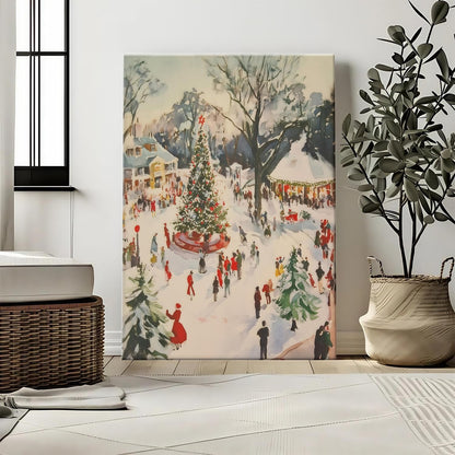 Retro Winter Town Square Wall Art