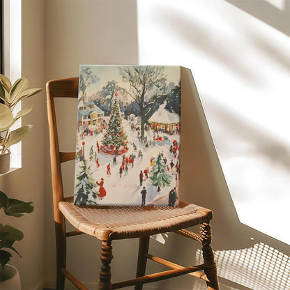 Retro Winter Town Square Wall Art