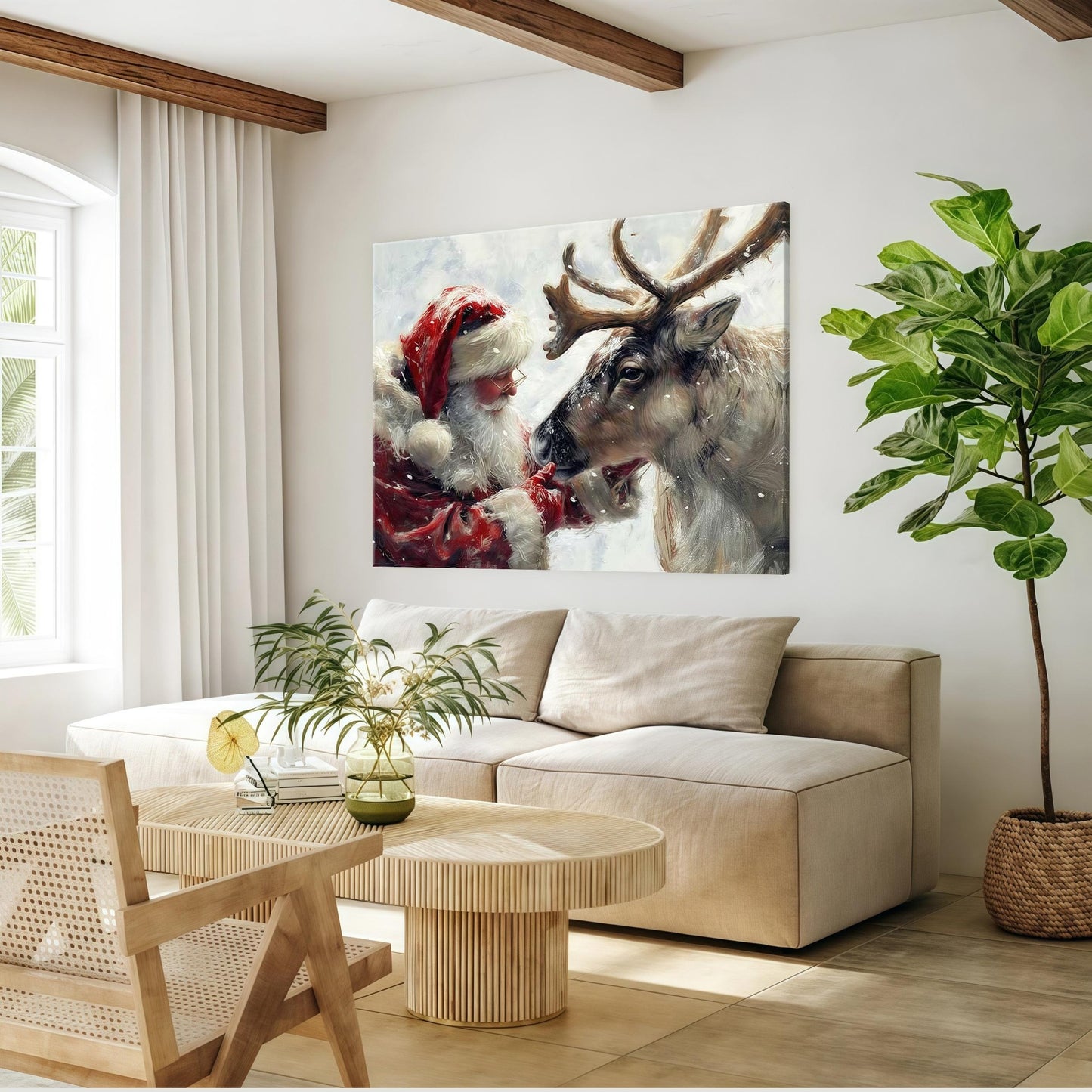Santa & Reindeer Farmhouse Wall Art