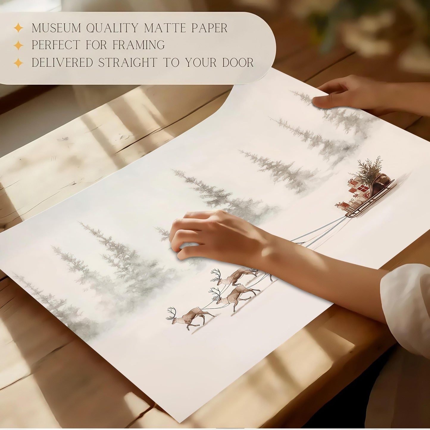 Minimalist Reindeer Sleigh Poster