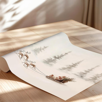 Minimalist Reindeer Sleigh Poster