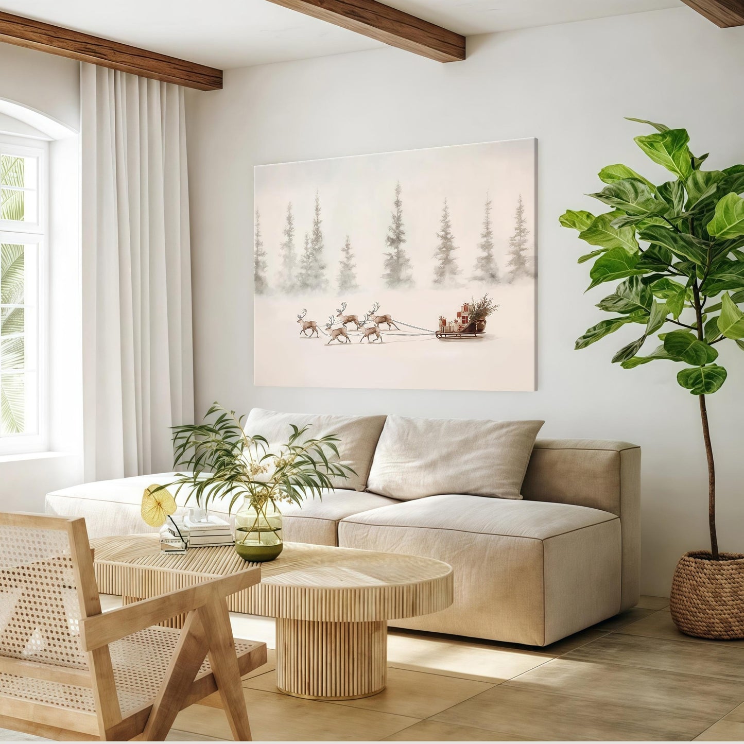 Minimalist Reindeer Sleigh Poster