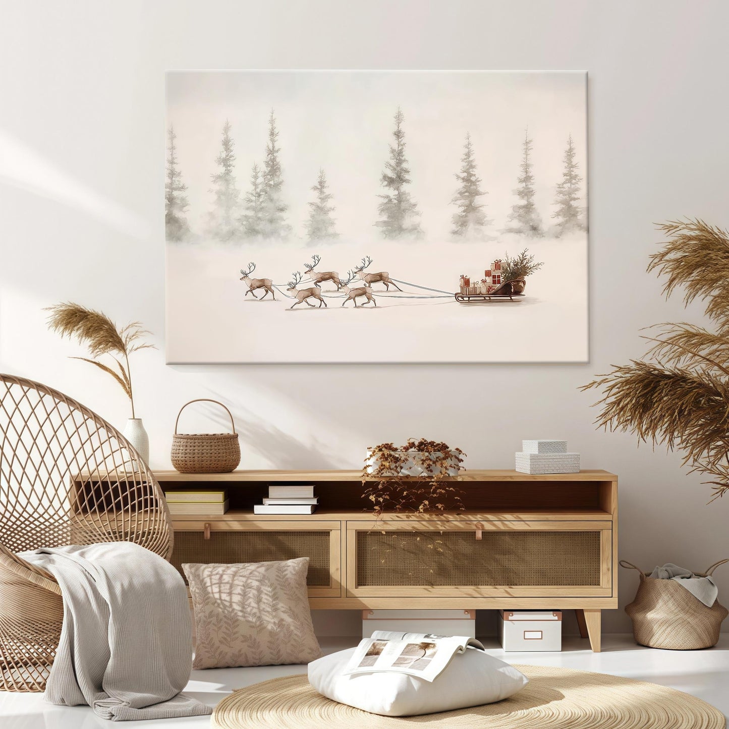 Minimalist Reindeer Sleigh Poster