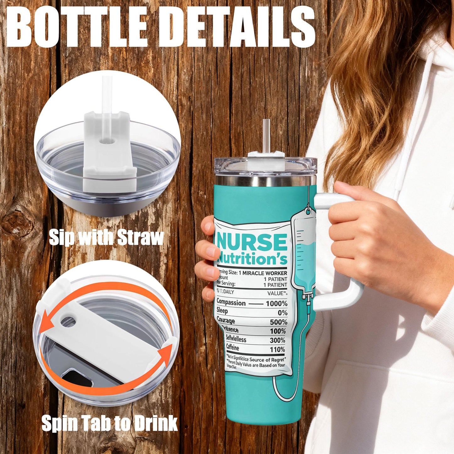 Nurses Week Gift 40oz Insulated Stainless Steel Tumbler with Handle and Straw, Nurse Nutrition Facts Water Tumbler, Graduation Gift for New Nurses and Nursing Students, Hospital Shift Essential Travel Cup
