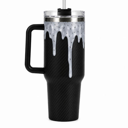40 oz Aesthetic Insulated Stainless Steel Travel Mug with Handle, Straw, Lid, Reusable 2D Ice Cream Cone Printed Large Capacity Iced Coffee Cup for Women, Summer Gift, Insulation, Mug -A