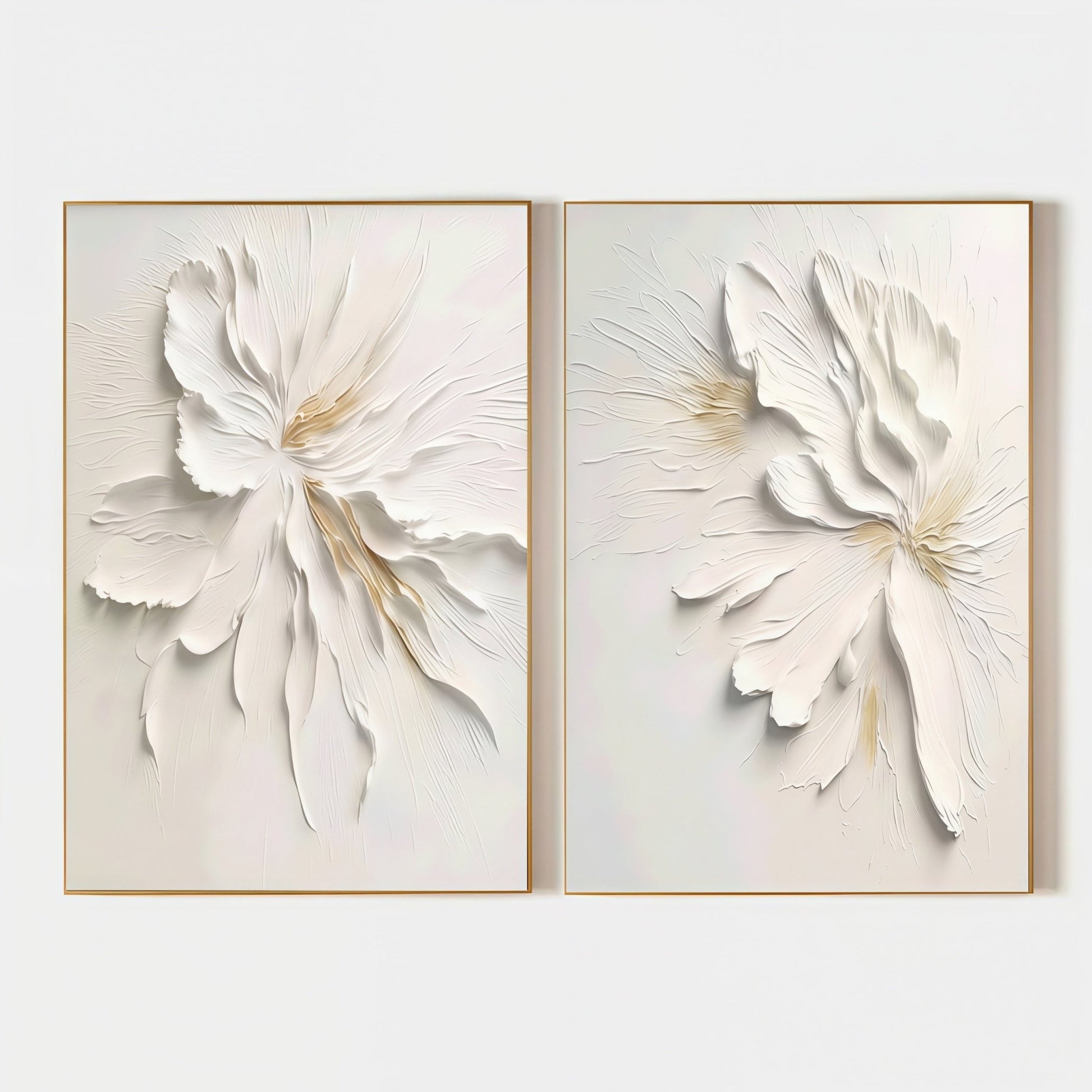 3D Heavy Texture White Floral Diptych CZ0092 - Viral Wall Art