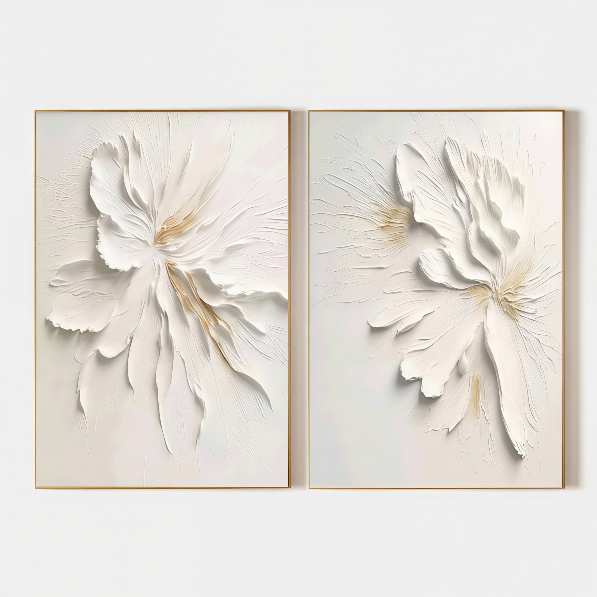 3D Heavy Texture White Floral Diptych CZ0092 - Viral Wall Art