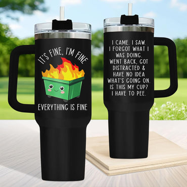 40oz Portable Stainless Steel Insulated Dumpster Fire Tumbler with Straw - Reusable Coffee Flask, "This Little Light Of My Cup Everything Is Fine" Funny Birthday Gift for Him/Her, Flasks