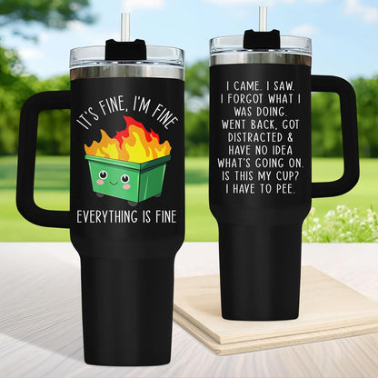 40oz Portable Stainless Steel Insulated Dumpster Fire Tumbler with Straw - Reusable Coffee Flask, "This Little Light Of My Cup Everything Is Fine" Funny Birthday Gift for Him/Her, Flasks