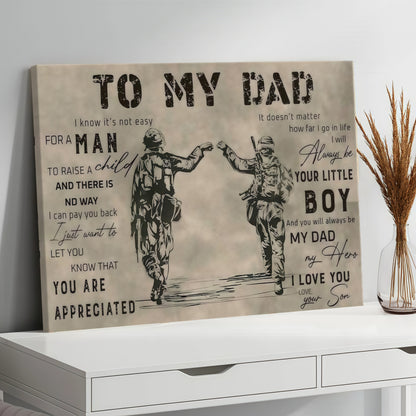 To My Dad From Son - Sentimental Canvas Wall Art with Touching Poem - Vintage Style Gift for Father's Day & Birthday (Ready to Hang)