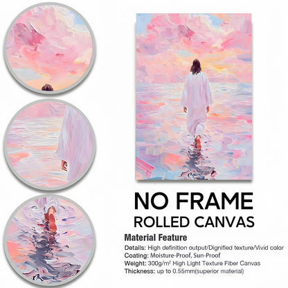 Modern Abstract Ocean Christian Wall Art - Blue Sea & Faith Canvas Print - Contemporary Bible Inspired Decor