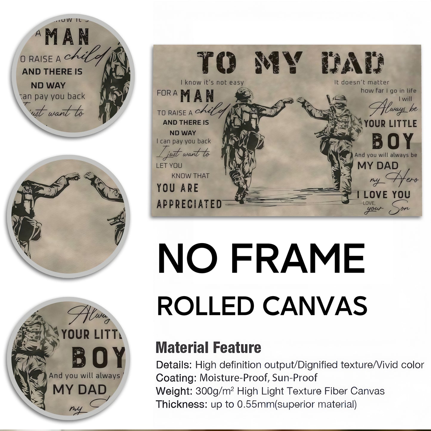 To My Dad From Son - Sentimental Canvas Wall Art with Touching Poem - Vintage Style Gift for Father's Day & Birthday (Ready to Hang)