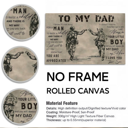 To My Dad From Son - Sentimental Canvas Wall Art with Touching Poem - Vintage Style Gift for Father's Day & Birthday (Ready to Hang)