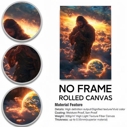 Jesus Christ Spiritual Canvas Wall Art Collection - Resurrection, Prodigal Son & Walking with Child - Christian Home Decor