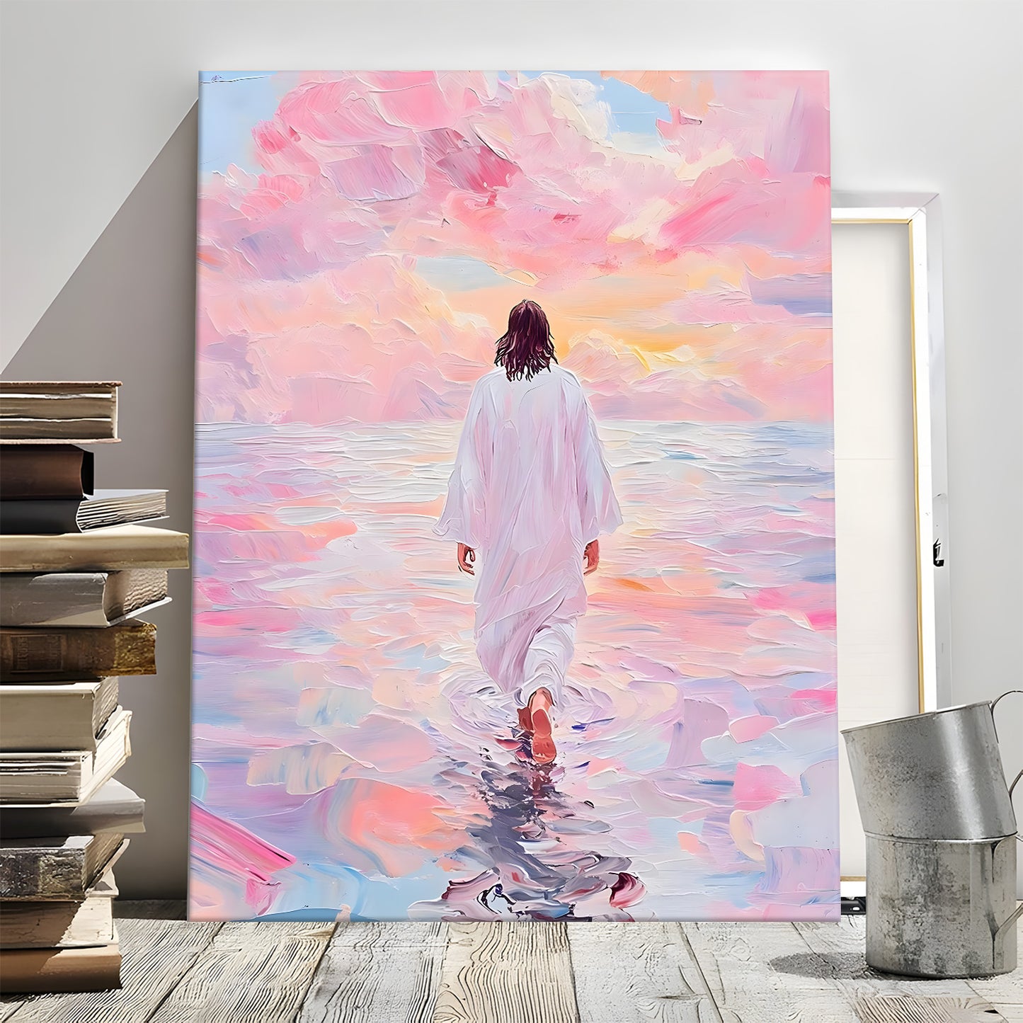 Modern Abstract Ocean Christian Wall Art - Blue Sea & Faith Canvas Print - Contemporary Bible Inspired Decor