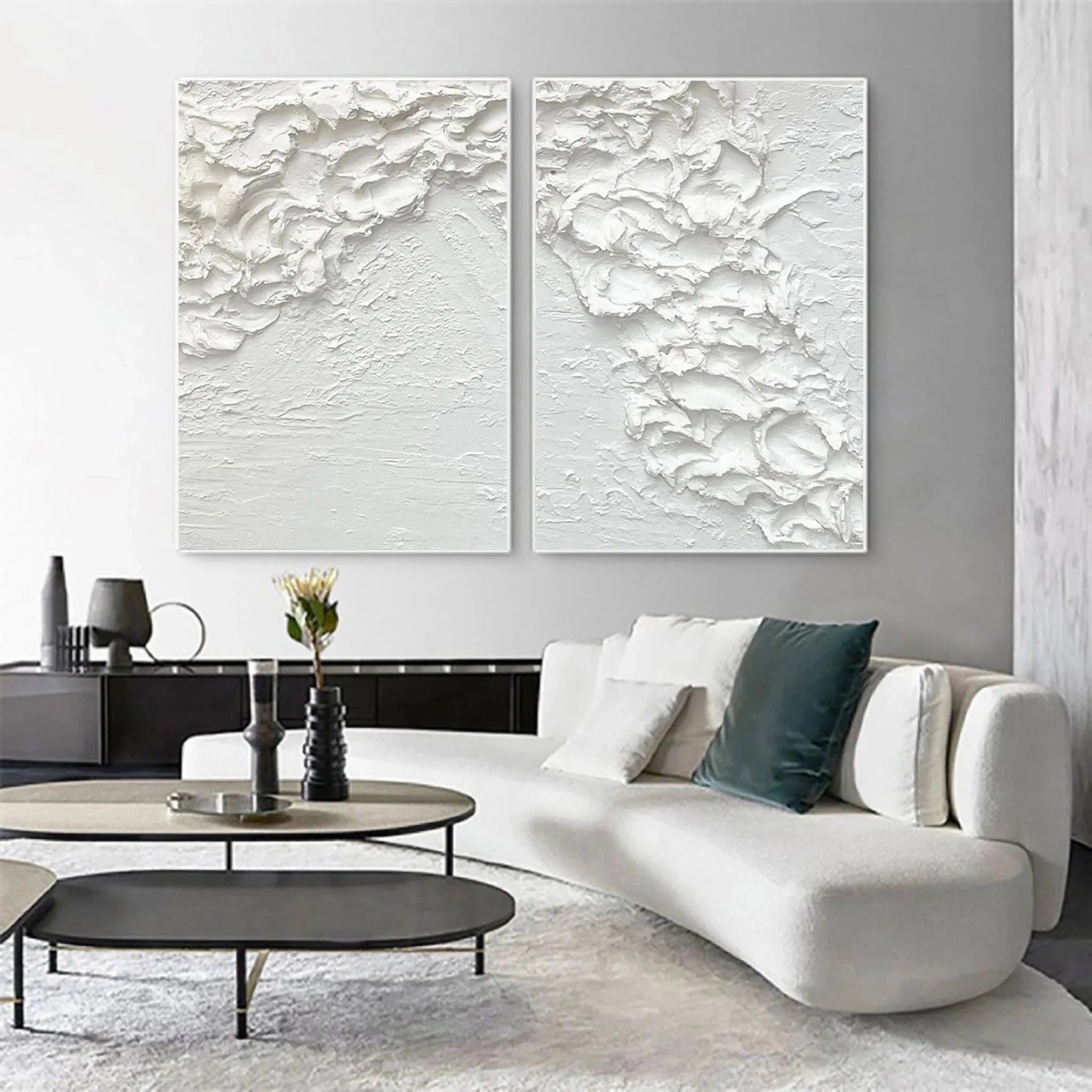 3D Ultra - Heavy Texture White Abstract Diptych CZ0091 - Viral Wall Art