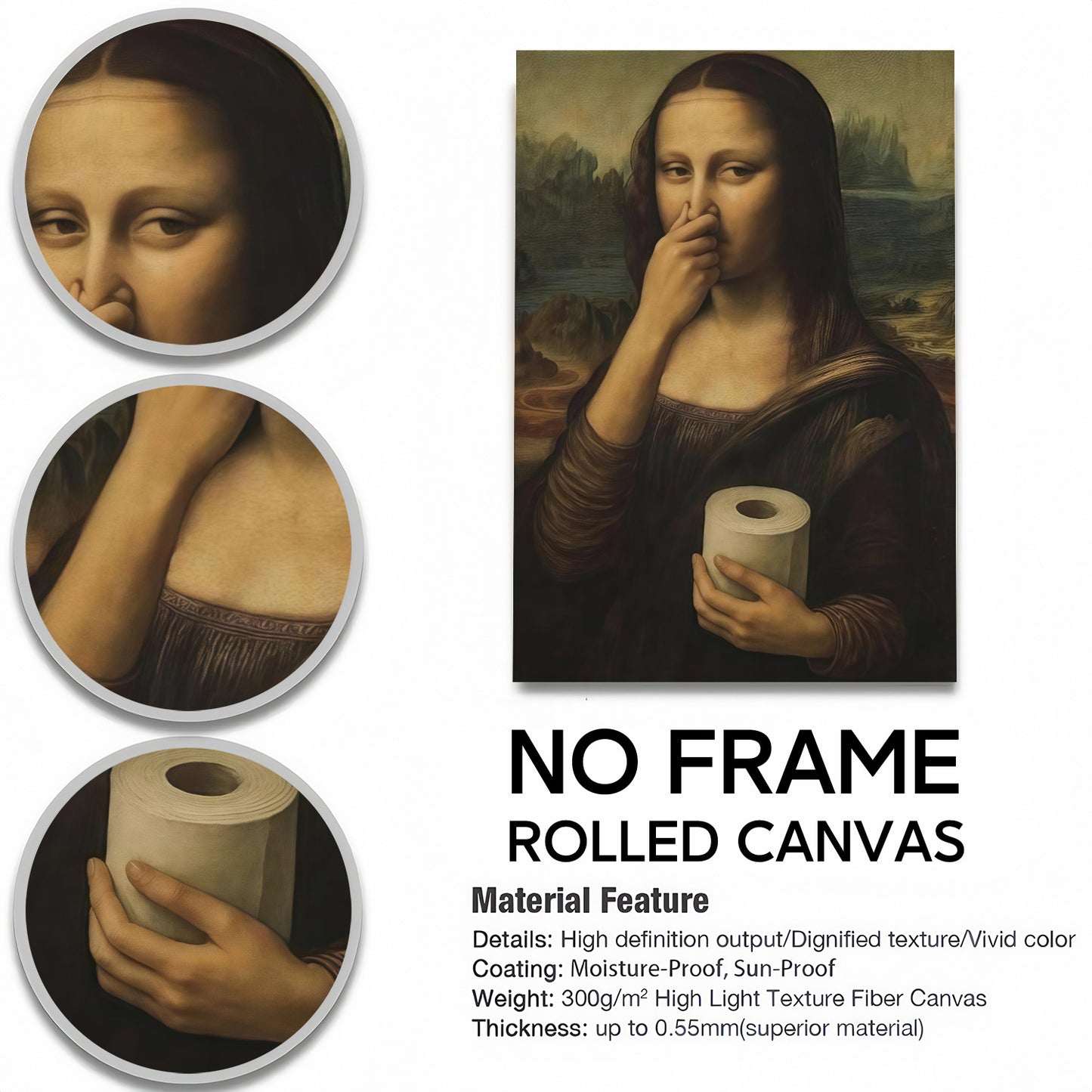 Funny Bathroom Wall Art Collection - Humor Animal & Famous Art Parody - Donkey, Cat, Mona Lisa & More (Restroom Decor)