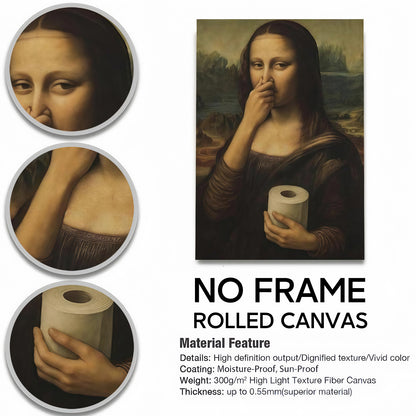 Funny Bathroom Wall Art Collection - Humor Animal & Famous Art Parody - Donkey, Cat, Mona Lisa & More (Restroom Decor)