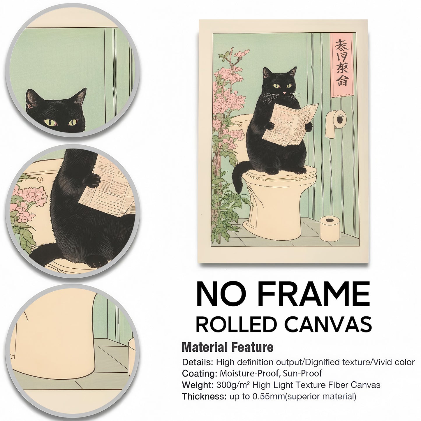 Funny Bathroom Wall Art Collection - Humor Animal & Famous Art Parody - Donkey, Cat, Mona Lisa & More (Restroom Decor)