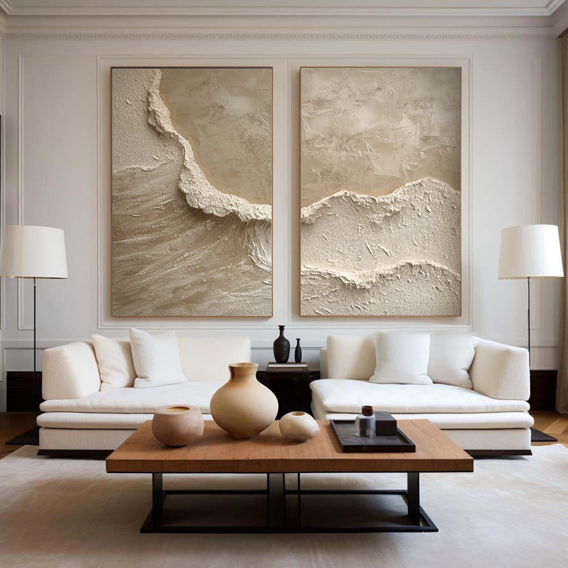 3D Heavy Texture Neutral Beige Diptych CZ0093 - Viral Wall Art