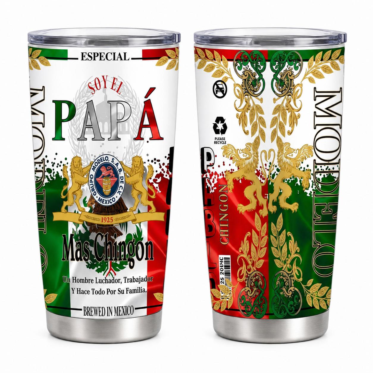 20oz Stylish Insulated Stainless Steel Portable Mug - Mexican Pride Travel Cup with Lid for Car, Office Use, Father's Day Gift for Spanish-Speaking Papa