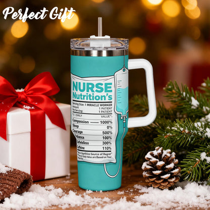 Nurses Week Gift 40oz Insulated Stainless Steel Tumbler with Handle and Straw, Nurse Nutrition Facts Water Tumbler, Graduation Gift for New Nurses and Nursing Students, Hospital Shift Essential Travel Cup